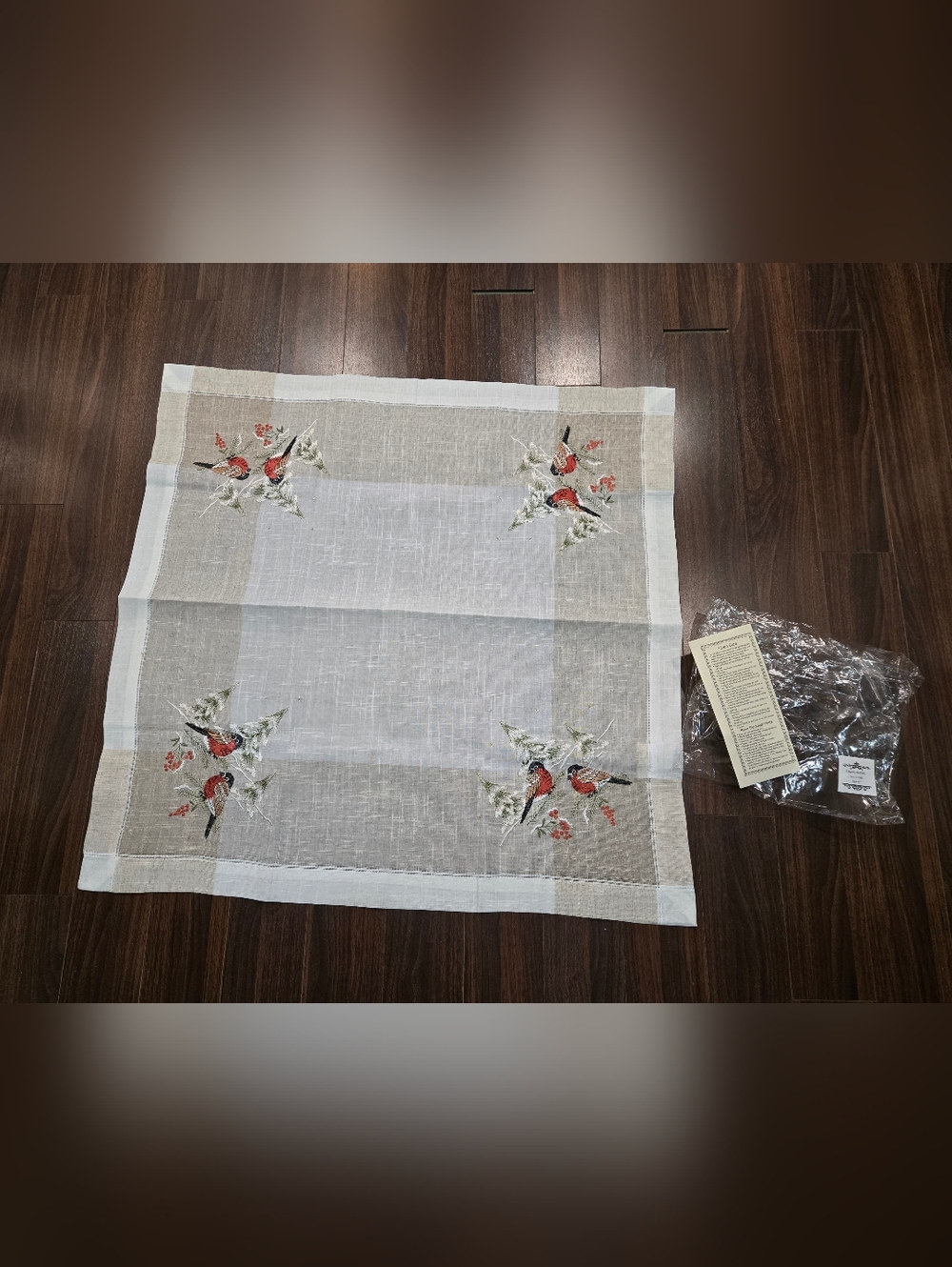 36" by 36" Embroidered Linen Tablecloth